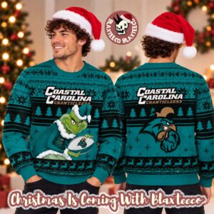 Coastal Carolina Chanticleers NCAA Grinch Stole The Ball Festive 2026 Christmas Ugly Sweater