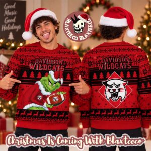 Davidson Wildcats NCAA Grinch Stole The Ball Festive 2026 Christmas Ugly Sweater