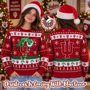Grinch NCAA Indiana Hoosiers Grinch Hand Holiday Gift 2026 Christmas Ugly Sweater