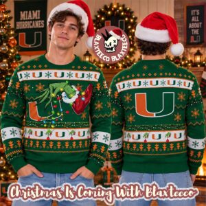 Grinch NCAA Miami Hurricanes Grinch Hand Holiday Gift 2026 Christmas Ugly Sweater