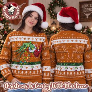 Grinch NCAA Texas Longhorns Grinch Hand Holiday Gift 2026 Christmas Ugly Sweater