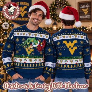 Grinch NCAA West Virginia Mountaineers Grinch Hand Holiday Gift 2026 Christmas Ugly Sweater