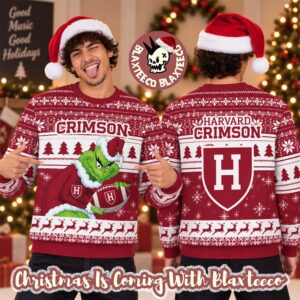 Harvard Crimson NCAA Grinch Stole The Ball Festive 2026 Christmas Ugly Sweater