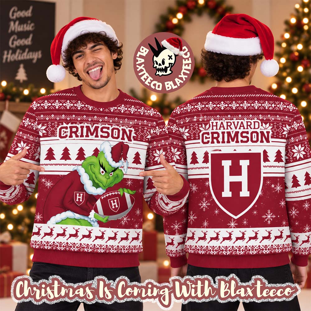 Harvard Crimson NCAA Grinch Stole The Ball Festive 2026 Christmas Ugly Sweater Harvard Crimson NCAA Grinch Stole The Ball Festive 2026 Christmas Ugly Sweater
