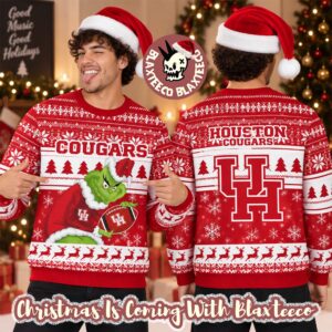 Houston Cougars NCAA Grinch Stole The Ball Festive 2026 Christmas Ugly Sweater