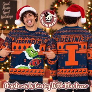 Illinois Fighting Illini NCAA Grinch Stole The Ball Festive 2026 Christmas Ugly Sweater