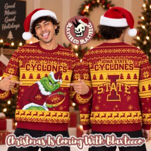 Iowa State Cyclones NCAA Grinch Stole The Ball Festive 2026 Christmas Ugly Sweater