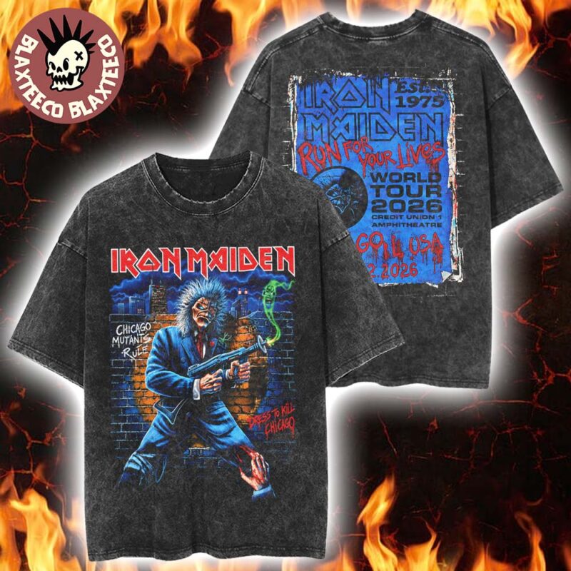 Iron Maiden Chicago IL 2026 Event Tee Live At Credit Union 1 Amphitheatre On September 22 2026 Vintage Washed Tee