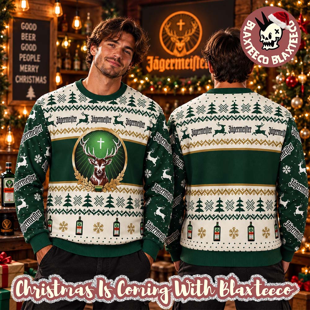 Jagermeister Big Deer Logo Golden Logo For Jagermeister Lover Holiday Ugly Sweater Jagermeister Big Deer Logo Golden Logo For Jagermeister Lover Holiday Ugly Sweater
