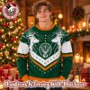 Jagermeister Orange Logo With Deer And Snowflakes Pine Tree Pattern Ugly Sweater
