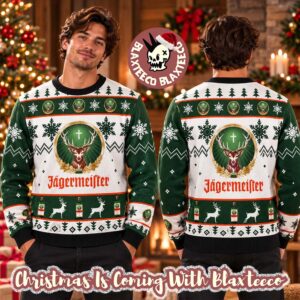 Jagermeister Signature Dear Logo Snowflakes Knitting Holiday Ugly Sweater