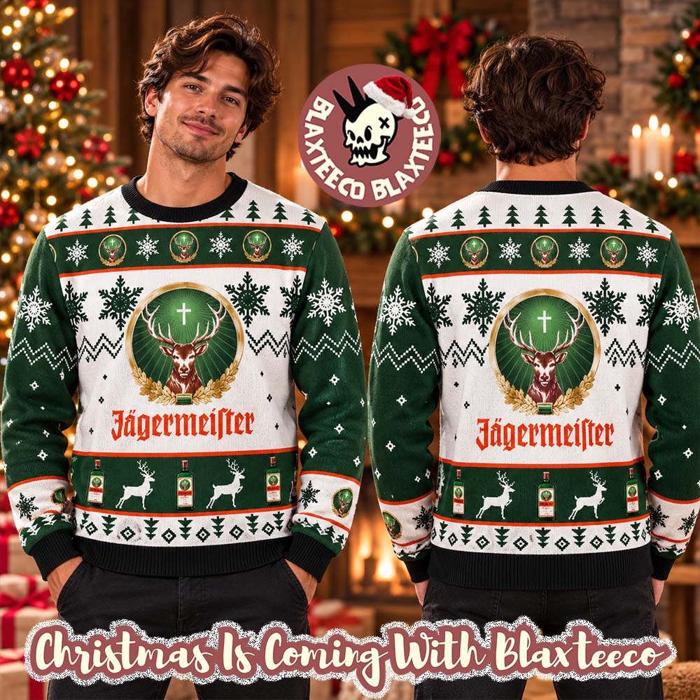 Jagermeister Signature Dear Logo Snowflakes Knitting Holiday Ugly Sweater Jagermeister Signature Dear Logo Snowflakes Knitting Holiday Ugly Sweater