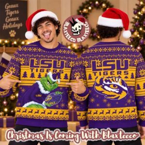 LSU Tigers NCAA Grinch Stole The Ball Festive 2026 Christmas Ugly Sweater