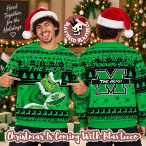 Marshall Thundering Herd NCAA Grinch Stole The Ball Festive 2026 Christmas Ugly Sweater