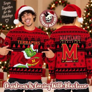Maryland Terrapins NCAA Grinch Stole The Ball Festive 2026 Christmas Ugly Sweater
