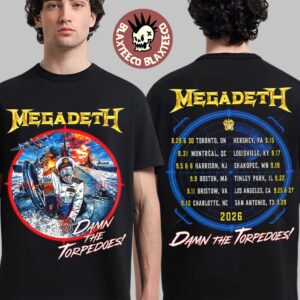 Megadeth North American 2026 Tour Merch Vic Rattlehead World Of Warships Damn The Torpedoes T-Shirt