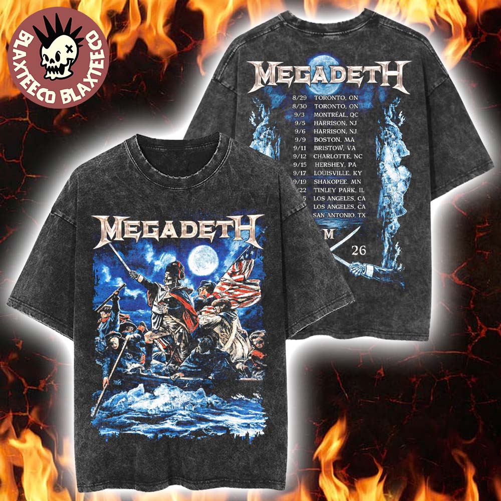 Megadeth North American 2026 Tour Merch Vic Washington Crossing the Delaware Vintage Washed Tee Megadeth North American 2026 Tour Merch Vic Washington Crossing the Delaware Vintage Washed Tee