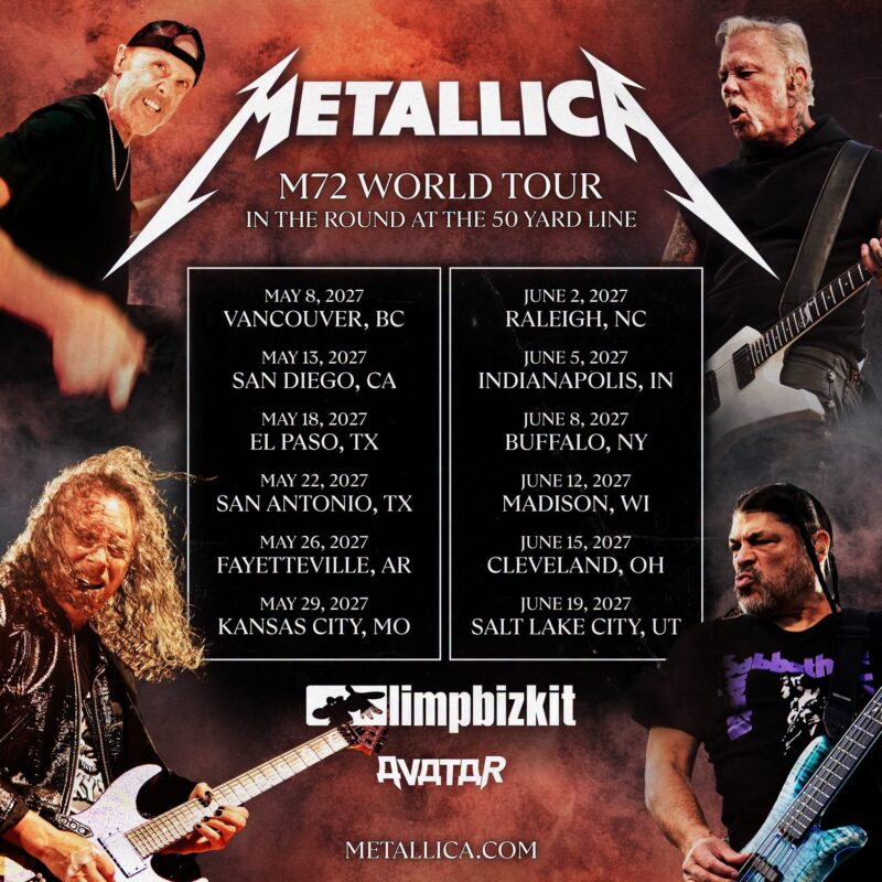 Metallica M72 World Tour North America 2027 Schedule Dates In The Round At The 50 Yard Line