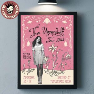Olivia Rodrigo Hartford CT 2026 City Exclusive Merch Poster The Unraveled Tour 2026 At Peoples Bank Arena September 25 26 2026