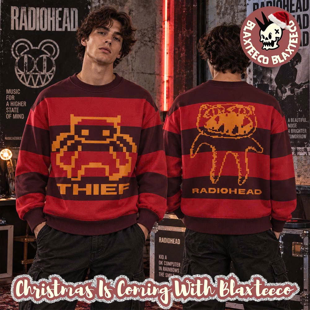 Radiohead Thief Character Stripes 2026 Knitted Ugly Sweater Radiohead Thief Character Stripes 2026 Knitted Ugly Sweater