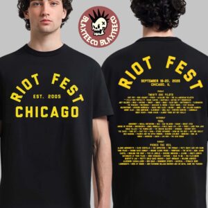 Riot Fest 2026 Chicago Merch At Douglass Park September 18-20 Yellow Text Lineup T-Shirt