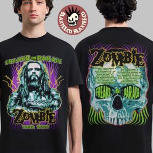 Rob Zombie Freaks On Parade Tour 2026 Merch Official Portrait With Skull Two Sided T-Shirt