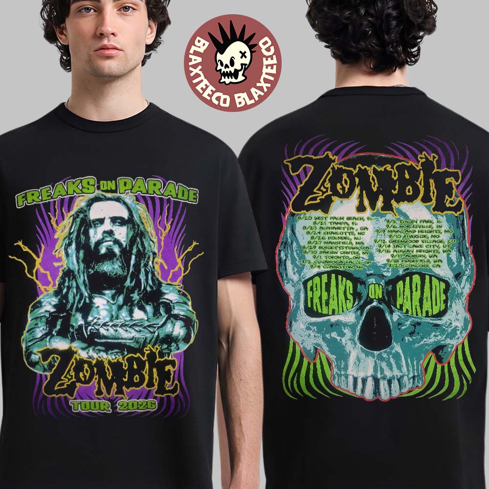 Rob Zombie Freaks On Parade Tour 2026 Merch Official Portrait With Skull Two Sided T-Shirt Rob Zombie Freaks On Parade Tour 2026 Merch Official Portrait With Skull Two Sided T-Shirt
