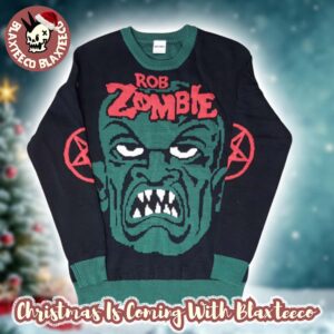 Rob Zombie Green Face Knitted Christmas Ugly Sweater