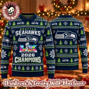 Seattle Seahawks Super Bowl LX Champions 2026 Christmas Ugly Sweater