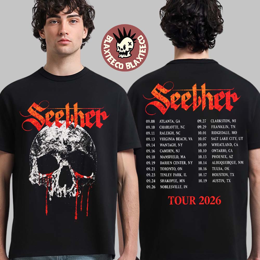 Seether Break The Cycle Tour 2026 North America Merch Bloody Skull T-Shirt Seether Break The Cycle Tour 2026 North America Merch Bloody Skull T-Shirt