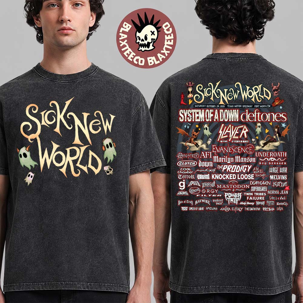 Sick New World Texas 2026 Festival Fort Worth TX At Texas Motor Speedway On October 24 2026 Lineup Vintage Washed Tee Sick New World Texas 2026 Festival Fort Worth TX At Texas Motor Speedway On October 24 2026 Lineup Vintage Washed Tee