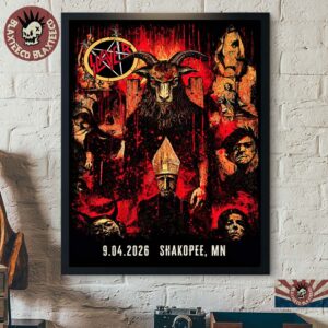 Slayer Shakopee MN 2026 Exclusive Merch Poster Reign In Blood 40 Anniversary Tour September 4 2026 Decor Poster Canvas