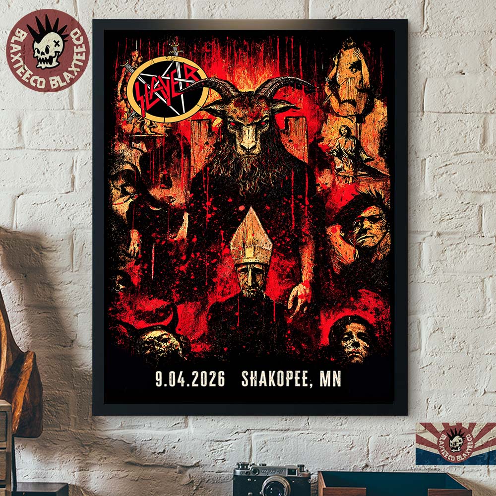 Slayer Shakopee MN 2026 Exclusive Merch Poster Reign In Blood 40 Anniversary Tour September 4 2026 Decor Poster Canvas Slayer Shakopee MN 2026 Exclusive Merch Poster Reign In Blood 40 Anniversary Tour September 4 2026 Decor Poster Canvas