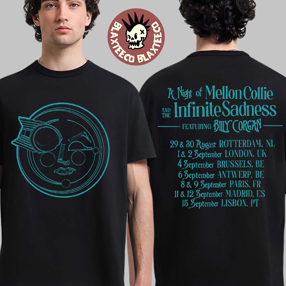 The Smashing Pumpkins A Night of Mellon Collie and Infinite Sadness UK And EU Tour 2026 Merch Two Sided T-Shirt The Smashing Pumpkins A Night of Mellon Collie and Infinite Sadness UK And EU Tour 2026 Merch Two Sided T-Shirt