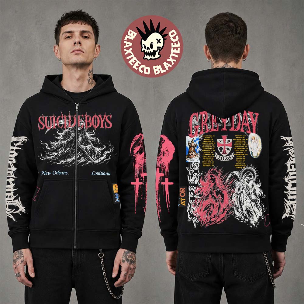 $uicideboy$ Greyday 2026 Tour Merch Grim Reaper Black Zip Up Hoodie $uicideboy$ Greyday 2026 Tour Merch Grim Reaper Black Zip Up Hoodie
