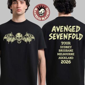 Avenged Sevenfold Australia 2026 Tour Merch Bat Skull Black T-Shirt