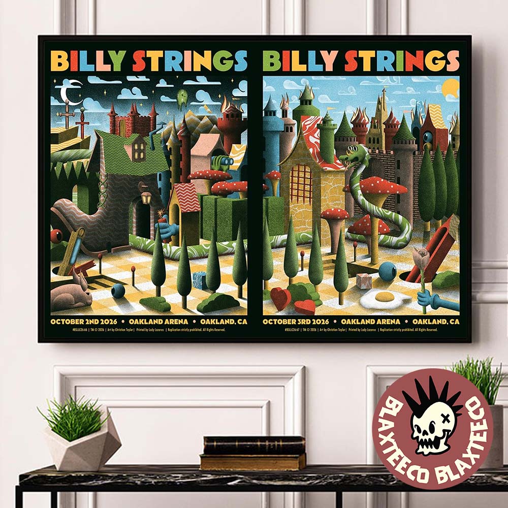Billy Strings Oakland CA Night 1 And 2 Combined Poster 2026 At Oakland Arena October 2 3 2026 Art By Christian Taylor Billy Strings Oakland CA Night 1 And 2 Combined Poster 2026 At Oakland Arena October 2 3 2026 Art By Christian Taylor
