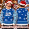 Bud Light Big Logo With Reindeer Detail Black And Blue Christmas Ugly Sweater