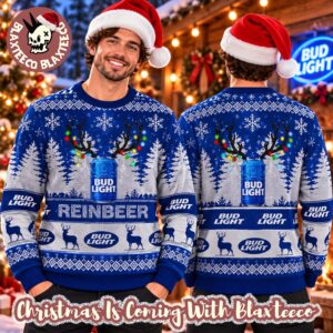 Bud Light Reinbeer Platinum Funny Blue Christmas Ugly Sweater