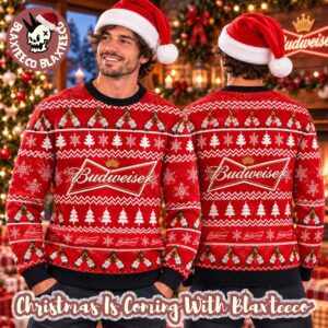Budweiser Beer Logo Signature Red Holiday Ugly Sweater