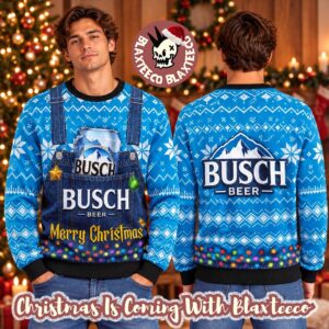 Busch Beer Merry Christmas Rural Overalls Ugly Sweater For Holiday