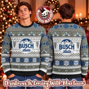 Busch Latte With Chevron Pattern And Snowflakes Knitted Ugly Christmas Sweater