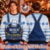 Busch Light Beer Logo Santa Hat Pattern Blue Christmas Ugly Sweater