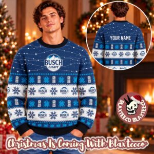 Busch Light Beer Personalized Christmas Twinkle Blue Christmas Ugly Sweater