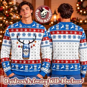 Busch Light Beer Reindeer Snowflakes Knitted Christmas Ugly Sweater