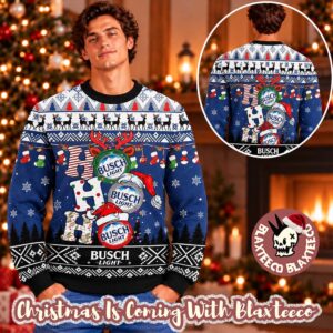 Busch Light HoHoHo Santa Hat And Holiday Ugly Sweater