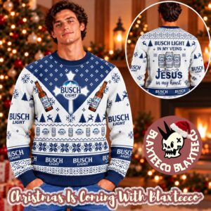 Busch Light In My Veins Jesus In My Heart Funny Christmas Ugly Sweater