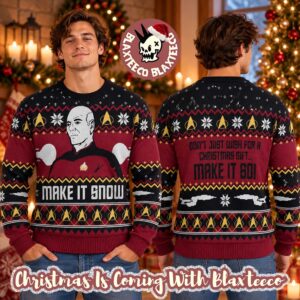 Captain Picard Star Trek Make It Snow Christmas Ugly Sweater