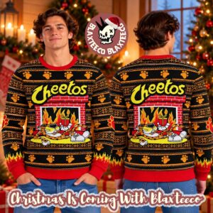 Cheetos Chester Cheetah Fireplace Holiday Christmas Ugly Sweater