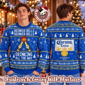 Corona Beer Cheers Drinker Bells Drinking All The Way Funny Christmas Ugly Sweater